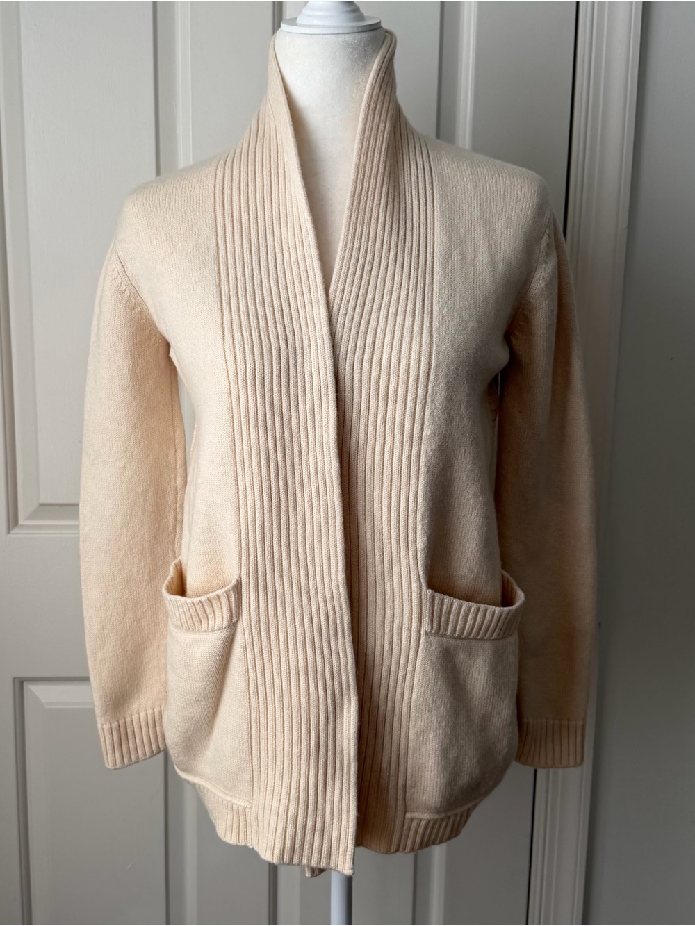 Tory Burch Ivory Cream Wool Shawl Collar Open Cardigan Sweater Sz XS